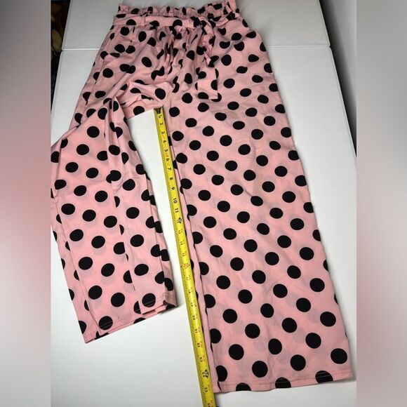 HXH Ruffle Detail Polka Dot Wide Leg Pants PINK BLACK SIZE XL - Picture 7 of 11